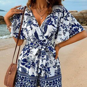 Multicolor Boho Womens Women's Plant Printed Jumpsuit